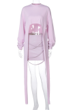 Purple Street Solid Ripped Half A Turtleneck Tops