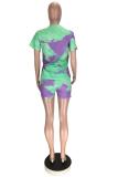purple Fashion Active adult Patchwork Print Character Two Piece Suits Straight Short Sleeve Two Pieces