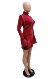 Color Blue Celebrities Solid Patchwork O Neck Pencil Skirt Dresses