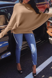 Khaki Casual Solid Patchwork O Neck Tops