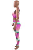 Pink Sexy Striped Split Joint O Neck Sleeveless Two Pieces