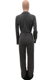 Grey Casual Solid Patchwork Long Sleeve Two Pieces