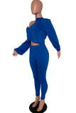 Blue Fashion Casual adult Ma'am Solid Two Piece Suits pencil Long Sleeve Two Pieces