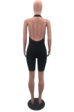 Apricot Sexy Casual Solid Backless Halter Sleeveless Skinny Romper