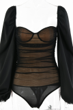 Pink Sexy Solid Split Joint Square Collar Tops