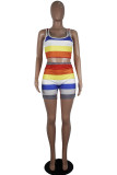 Red Fashion Casual adult Striped Patchwork Print Two Piece Suits Straight Sleeveless Two Pieces