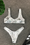 Silver Sexy Solid Split Joint Swimwears