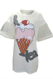 White Fashion Casual Print Patchwork O Neck T-shirt Dress