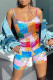 Yellow Sexy Casual Print Backless Spaghetti Strap Regular Romper