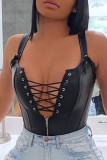 Black Sexy Solid Bandage Zipper Spaghetti Strap Regular Jumpsuits