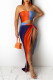 Multicolor Fashion Sexy Print Backless Asymmetrical Strapless Sleeveless Two Pieces