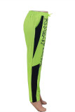 Green Fashion Casual Letter Print Patchwork Regular Mid Waist Trousers