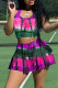 Rose Red Sexy Casual Tie Dye Printing U Neck Sleeveless Two Pieces