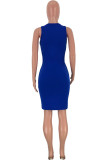 Wine Red Fashion Sexy White Blue Wine Red Off The Shoulder Sleeveless V Neck Pencil Dress Mid-Calf Solid Dresses