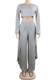 Grey Sexy Fashion Split Solid Patchwork Loose Two-piece Pants Set