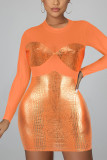 Pink Sexy Print Patchwork O Neck Pencil Skirt Dresses