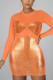 Orange Sexy Print Patchwork O Neck Pencil Skirt Dresses