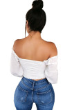 White V Neck Long Sleeve Patchwork crop top Solid