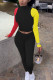 Black Street Print Patchwork O Neck Long Sleeve Two Pieces