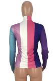 Multi-color Polyester O Neck Long Sleeve Print Patchwork