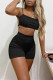 Black Fashion Sexy Solid Backless Spaghetti Strap Sleeveless Two Pieces