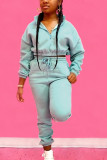 Baby Blue Sportswear Polyester Solid Draw String Zipper Collar Long Sleeve Regular Sleeve Two Pieces