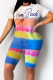 Orange Casual Patchwork Tie-dye O Neck Short Sleeve Two Pieces