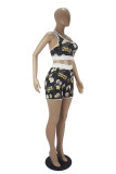 Black Casual Living Print Vests U Neck Sleeveless Two Pieces