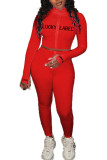 rose red Fashion Sexy adult Ma'am Letter Solid Two Piece Suits pencil Long Sleeve Two Pieces