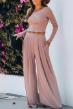 Pink Fashion Casual Solid Two Piece Suits Loose Long Sleeve Two Pieces