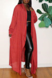 Red Fashion Casual Solid Cardigan Outerwear