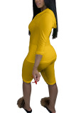 Yellow Fashion Active adult Ma'am Solid Zippered Two Piece Suits pencil Long Sleeve Two Pieces