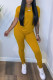 Yellow Casual Solid Patchwork O Neck Short Sleeve Two Pieces