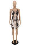 Multicolor Fashion Sexy Print Backless Spaghetti Strap Sleeveless Dress