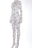 Pink Fashion Print Tie-dye O Neck Regular Jumpsuits