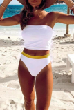 White Sexy Solid Color Block Patchwork Swimwears