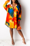 Purple Sexy Patchwork Tie-dye Turndown Collar Long Sleeve Two Pieces