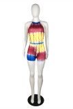 Yellow Fashion Sexy Print Backless O Neck Sleeveless Regular Romper