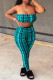 Cyan Sexy Casual Plaid Print Backless Strapless Sleeveless Two Pieces