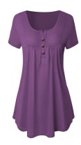 Light Purple Casual Regular O-Neck Short Button Solid Regular Tees & T-shirts