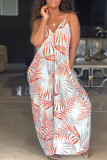 Red Fashion Casual Print Backless V Neck Sling Dress