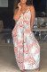 Red Fashion Casual Print Backless V Neck Sling Dress