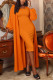 Orange Sweet Solid O Neck Long Sleeve Two Pieces