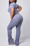 Dark Gray Polyester Fashion Sexy adult Ma'am O Neck Solid Draped Two Piece Suits Draped Plus Size
