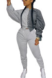 Grey Fashion Street Adult Patchwork Solid Split Joint O Neck Long Sleeve Batwing Sleeve Regular Two Pieces