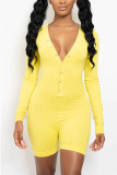Pink Casual Living Solid Basic V Neck Skinny Romper