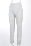 Light Gray Casual Solid Fold Regular High Waist Pencil Bottoms