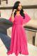 rose red Fashion Casual adult Sexy Off The Shoulder One word collar Pleated Floor-Length Solid Drap