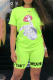 Fluorescent Color Casual Print Patchwork O Neck Short Sleeve Two Pieces
