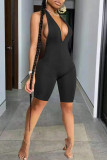Apricot Sexy Casual Solid Backless Halter Sleeveless Skinny Romper